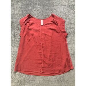 Per Seption Concept Blouse Top Womens XL Red Sleeveless Pleated Shoulder‎ V-Neck